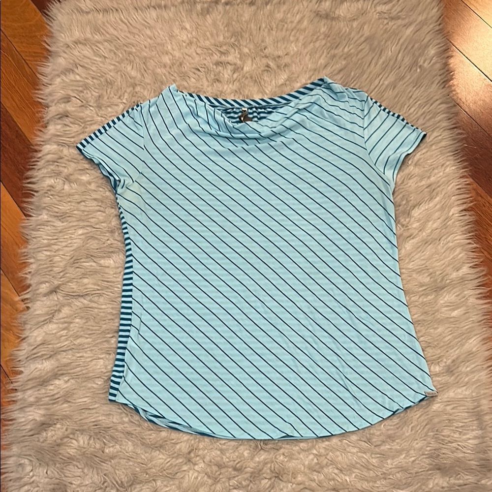 Eddie bauer blue and light blue stripped scoop neck short sleeve‎ shirt size xl